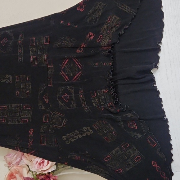 Chico's Travelers Black Boho Old World Asymmetrical Wrap Maxi Skirt  Whimsigoth - Picture 4 of 8